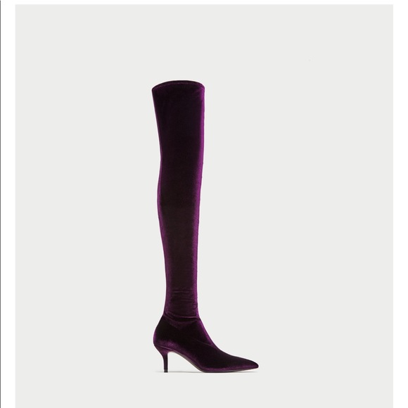 GORGEOUS NWT ZARA Over The Knee High Velvet Boots - Picture 3 of 8